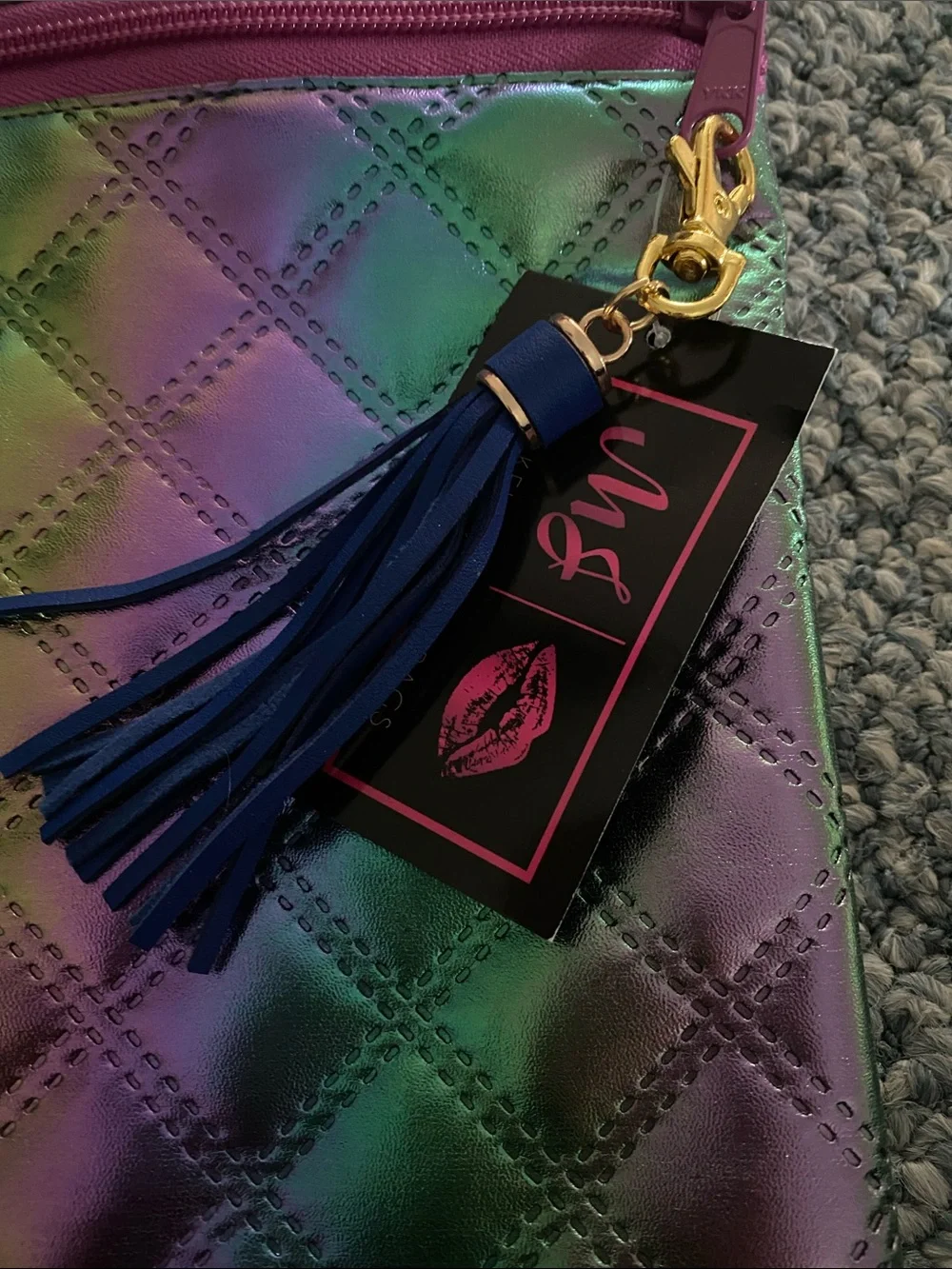 New with tags Makeup Junkie Jumbo Zip top Bag.  Quilted.  Multi Mermaid Luster.